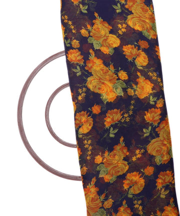 Navy Blue Floral Print Chiffon Fabric